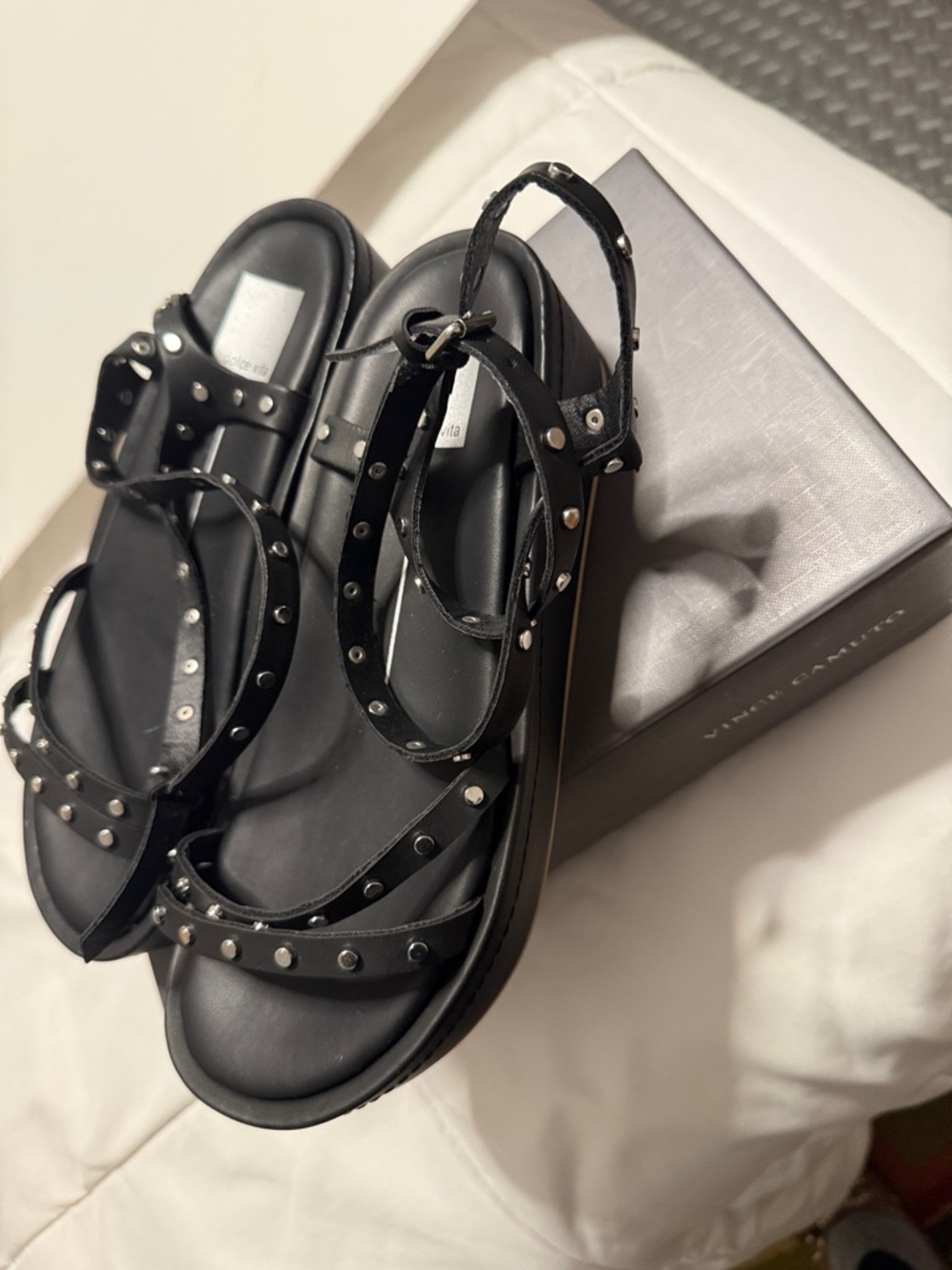 Dolce Vita Black Studded Strappy Ankle Tie Sandals - Picture 2 of 7